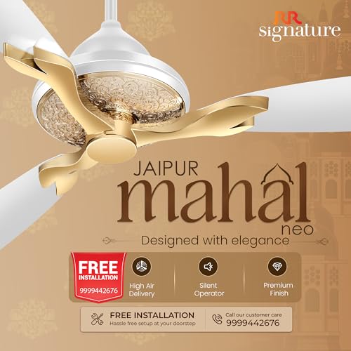Image of RR Signature Jaipur Mahal NEO 1240 MM | Royal Design Ceiling Fan for Home and Office | High Speed 320 RPM | Agaria White, 3 Year Warranty & Free Installation