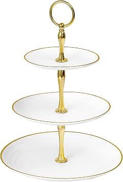 Soleebee 3-Tier Cupcake Stand, Round Plastic Tiered Serving Tray, Cup Cake Tower for Birthday Wedding Party Decoration, Cupcake Tier Stand Fruits Desserts Display White Gold