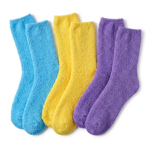 Image of Tipi Toe Womens Fuzzy Crew Socks with Anti Slip Grips Warm Cozy Fluffy Winter Slipper Socks Non Skid Home Socks for Women