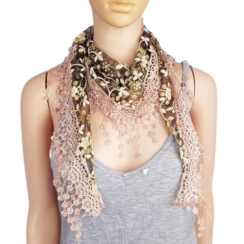 SHALISI Lace Scarf for Women Ladies Tassel Scarves Elegant Floral Headwrap Tippet Shawl Wrap Triangle Veil Bandana2