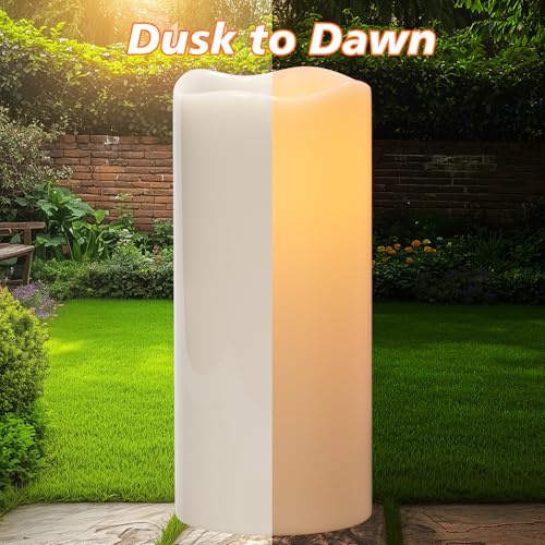 Image of GenSwin Solar Candles Outdoor Waterproof Lantern Ivory White 4 x 10 in | IP65, Sensor for Dusk to Dawn, Large Pillar Flameless LED Candles,Porch Patio Garden Decor, 2 Pack
