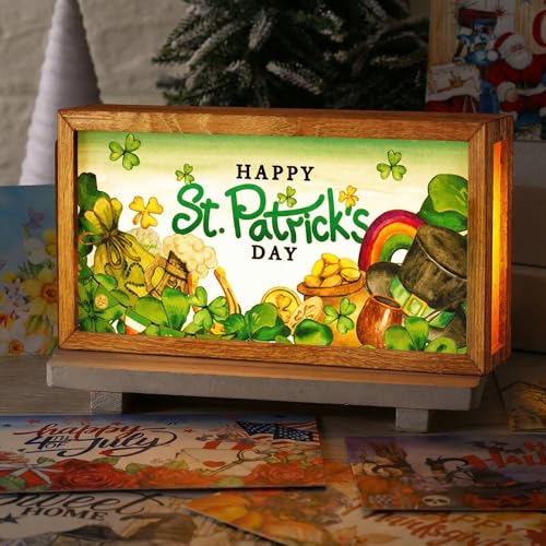 Yuefunny 17 Pcs Interchangeable Holiday Season Sign Fall Thanksgiving Christmas Winter Night Light Shadow Box LED Welcome Wood Sign for Table Decorative Wooden Seasonal Decorations Ornament Gifts