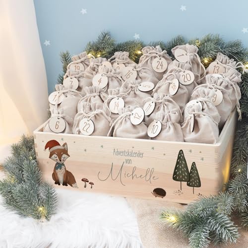 Personalisierte Adventskiste - Adventskalender 2025 Kinder aus Holz mit...