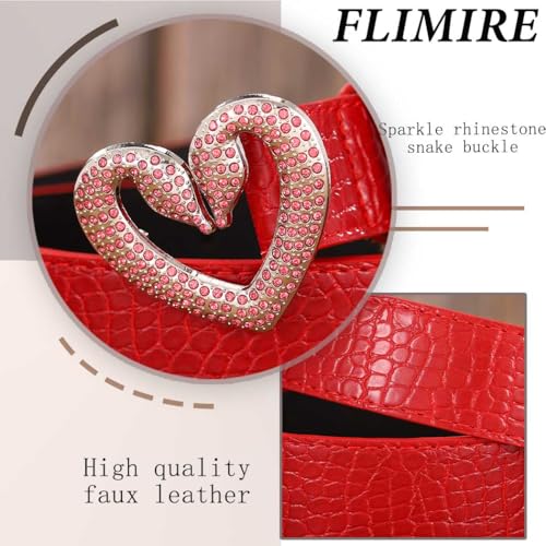 Western Women Belt Sparkle Rhinestone Snake Buckle Leather Belt Fashion Red Wasit Belt for Jeans Dresses Pants3