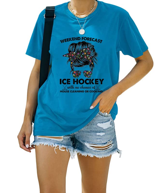Weekend Forecast Ice Hockey with No Chance of House Cleaning Tshirt for Women Ice Hockey Shirts Ice Hockey Lover Gift Blue