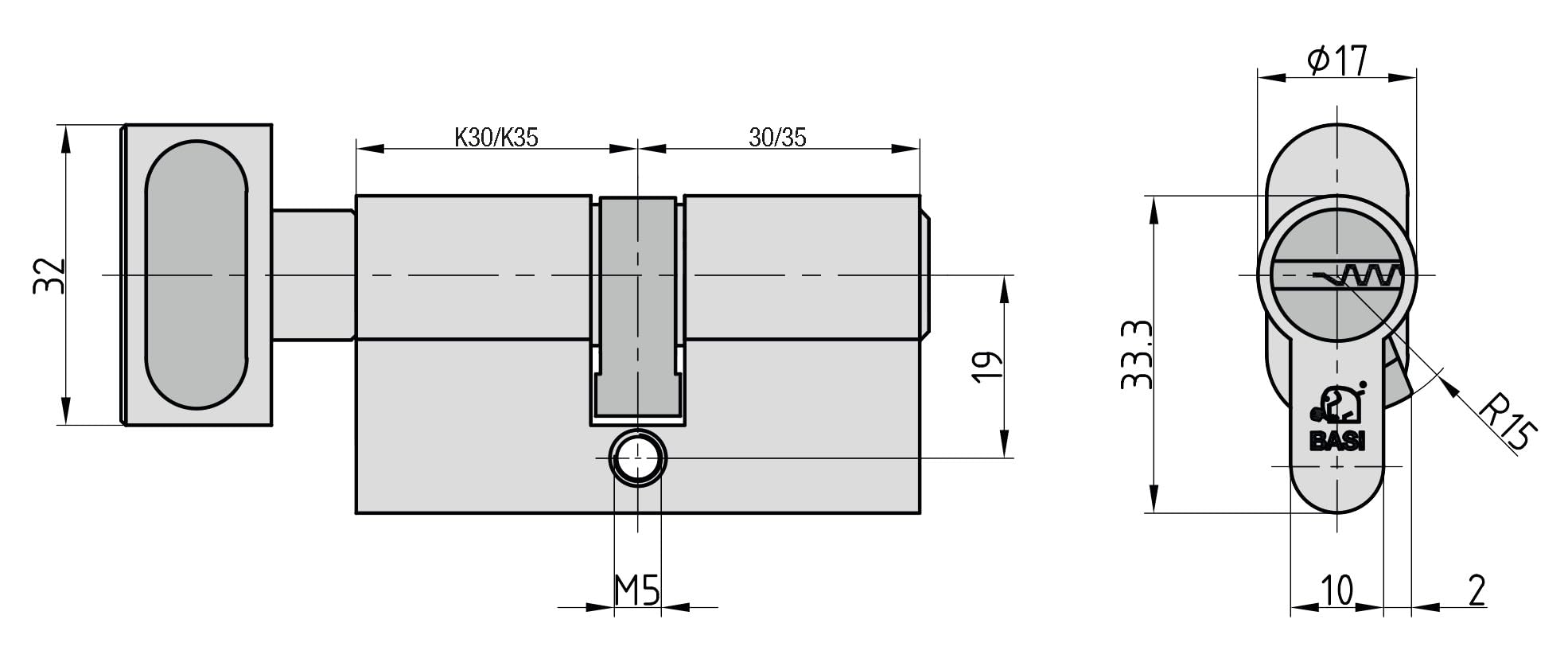 BASI | V55 Profil-Knaufzylinder K30/35 mm | Doppelzylinder für Hauseingangs- Wohneingangstüren | Zylinderschloss | 5 Wendeschlüssel & Codekarte | Pickingschutz & Anbohrschutz | Verschiedenschließend