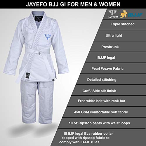 Jayefo Men-Women Bjj Gi Mgdon (White/Blue, A2) #TOP1