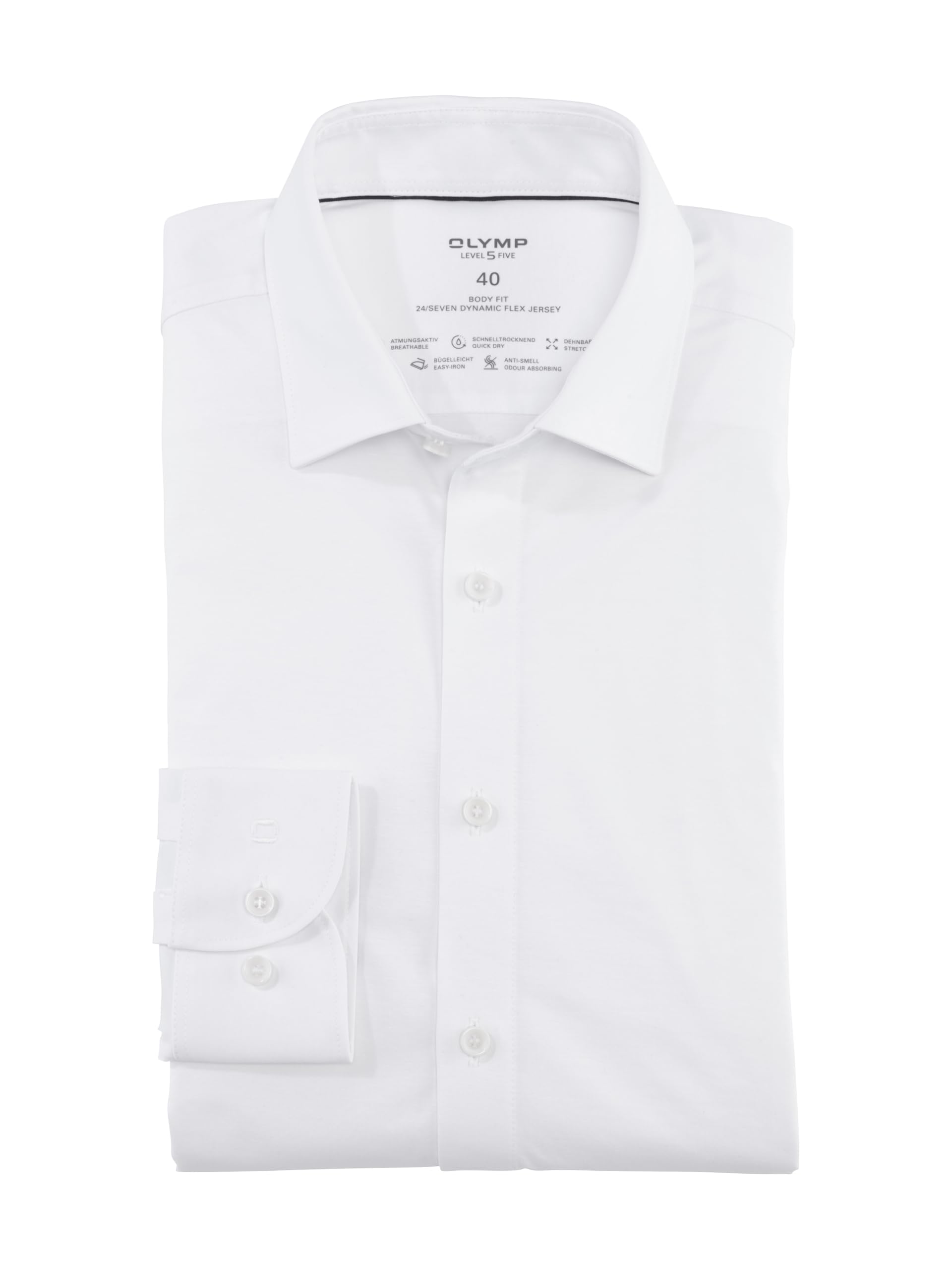 OLYMP Herren Businesshemd Langarm Level.Five.Body.fit,Single Jersey,Body fit,New York Kent,Weiss 00,42