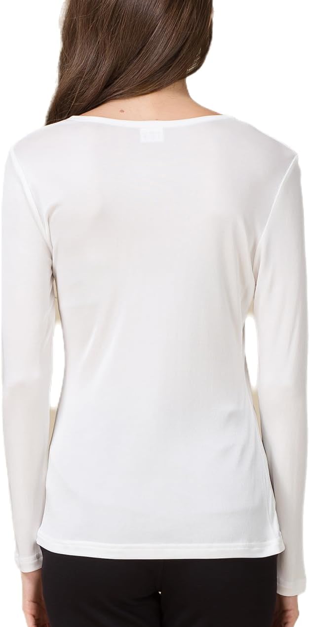 Women's Mulberry Silk Thermal Shirts Knit Silk Round Neck Top Pullover Base Layer Undershirts Blouse Tops