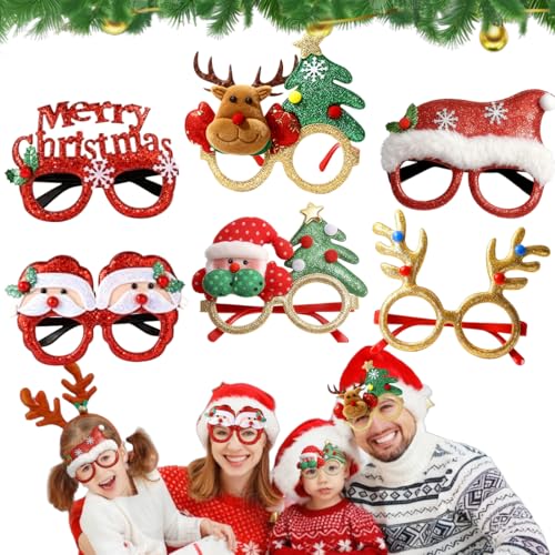 Thryviel Gafas de Navidad Glitter – 6 Estilos Únicos para Niños y Adultos, Accesorios Divertidos para Fiestas y Fotografía Navideña