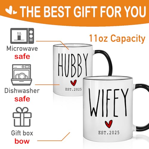 Est-2025-Coffee-Mug-Set-Gifts-for-Wifey-Hubby-Unique-Wedding-Gifts-for-Couple-Mr-and-Mrs-Coffee-Mug-Set-Bride-to-Be-Gift-Hubby-and-Wifey-Mug-Bride-Gift-Engagement-Gift-His-Hers-Gift-11OZ Est 2025 Coffee Mug Set Gifts for Wifey Hubby Unique Wedding Gifts for Couple Mr and Mrs Coffee Mug Set Bride to Be Gift Hubby and Wifey Mug Bride Gift Engagement Gift His Hers Gift 11OZ