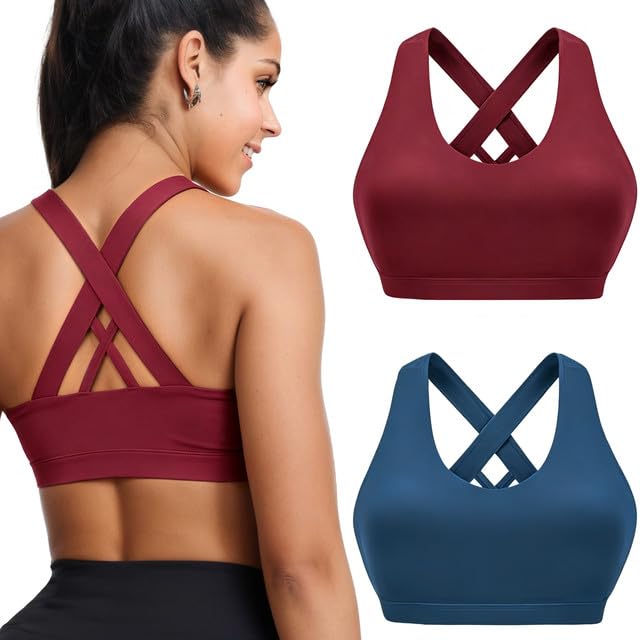 Image of Buauty 2 Packs Sports Bras for Women High Support, Push Up Sports Bra, Criss-Cross Back High Impact Yoga Bras for Large Bust
