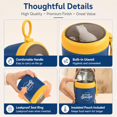 Image of 530ml Insulated Lunch Pot with Built-in Spoon | 304 Stainless Steel Food Jar, Double Wall Thermal Insulation | Leakproof Soup Container | Bento Box for Office, School & Travel - Blue