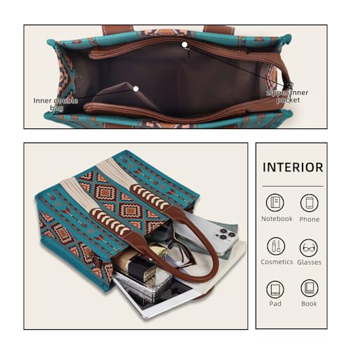 Dyalsa Tote Bag for Women Canvas Western Printed Purses Shoulder Boho Aztec Handbags with Ajustable Shoulder Strap4
