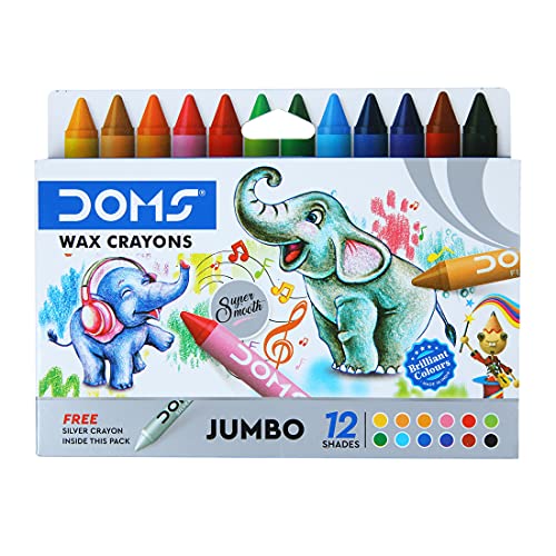 DOMS Non-Toxic Jumbo Wax Crayon Set in Cardboard Box (12 Assorted Shades x 10 Set)