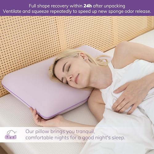 Image of EGOHOME Cooling Gel Memory Foam Pillow - Reversible Cooling Cover, Neck Support for Side, Back and Stomach Sleepers, Removable & Machine Washable, All-Season Comfort, Standard Size, Purple