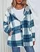 Zontroldy Womens Hooded Shacket Jacket Oversized Casual Blue Flannel Plaid Wool Blend Button Down Shirt Coat Jackets(0557-Blue-L)