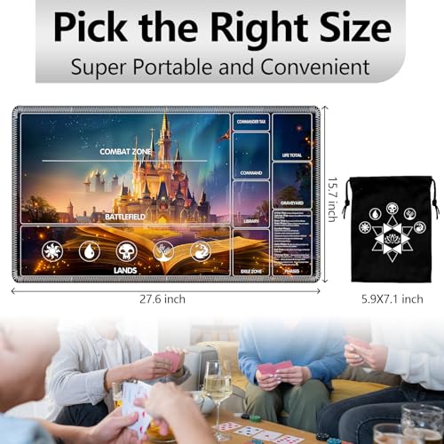 Image of for MTG Playmat with Card Storage Bag,Non-Slip Rubber Base & Smooth Surface 27.6x15.7in,Beginner-Friendly Magic Mat for Commander Deck,Magic Book Castle