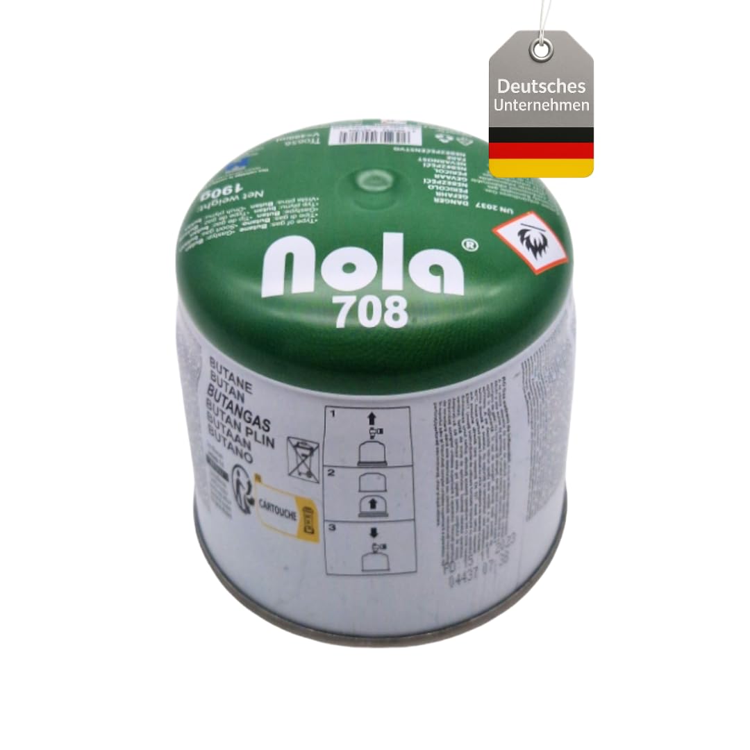 NOLA Cartuchos de Gas butano 190 g (Pack de 8) | Cartuchos universales para hornillos, lámparas y quemadores de Camping | Compatible con Dispositivos de Cartucho 708