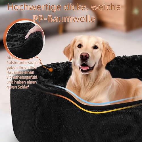 Muecleao Hundebett, Weiches waschbares Hundesofa mit Plüsch, bequemes Hundekissen und Rutschfester Hundekorb für kleine und mittelgroße Hunde (Schwarz, 70x60x15cm(L X W X H))