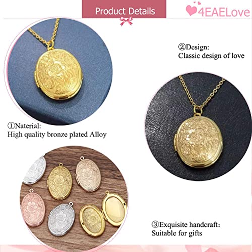 4Eaelove Customize Oval Locket Pendant Necklace Can Open Diy Photo Flower Carved Charm Picture Locket Necklace Titanium Stainless Steel (Oval-Silver, Can't Customize) #TOP4