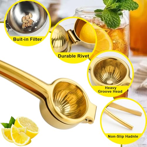 SHIKORI Lemon Squeezer, Large Heavy Duty Handhelp Juicer for Lemon, Stainless Steel Hand Press Citrus Juicer, Lime Squeezer Bar Tool, Manual Citrus Press (Gold) - Image 4