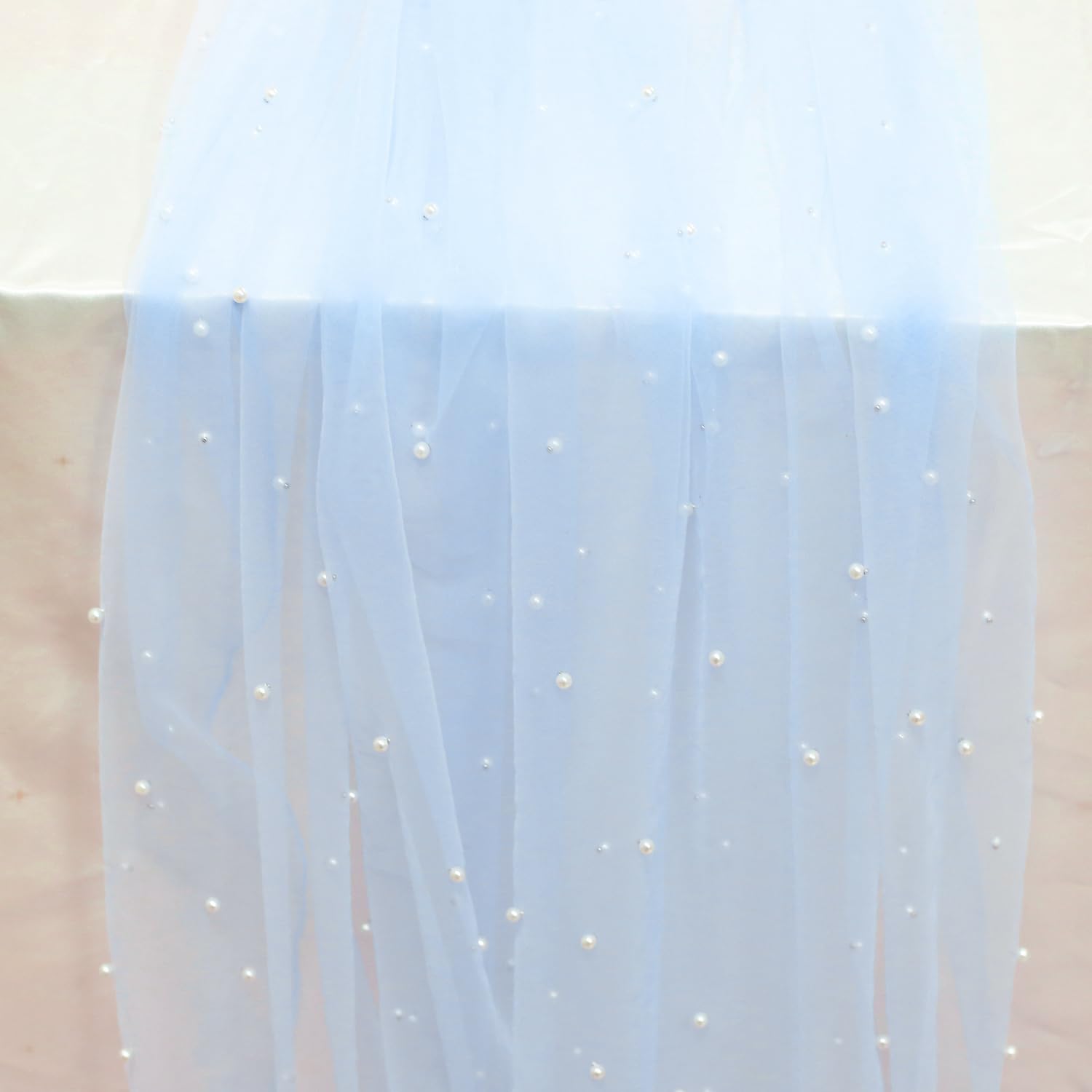 100 cm x 160 cm Sky Blue Tulle Fabric for Clothing & Decoration, Pearl Mash Fabrics for Sewing, Sold by the Metre, Wedding Fabric, Tulle Decorative Fabric with Pearl for DIY Birthday Party Decoration โ image 1