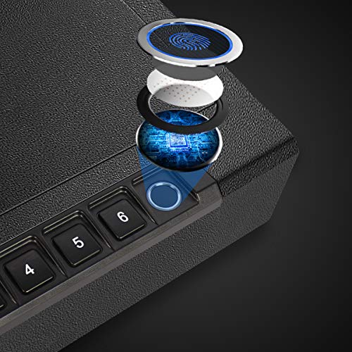 Biometric Gun Safe for Pistols, Quick Access Handgun Safe for Home, Fingerprint Hand Gun Safe Firearm Case Box -Upgraded Biometric/Keypad/Key Access,Silent Mode,Rugged Construction,Auto Open Lid