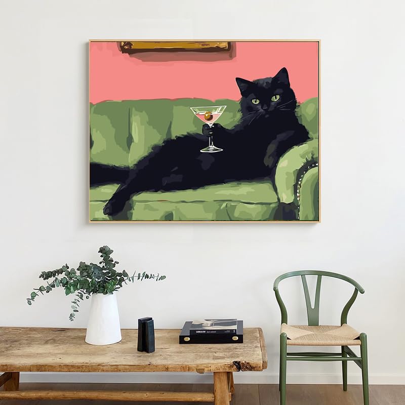Image of Eiazuiks Stamping Cross Stitch Kit, Gentleman Cat Counting Cross Stitch Kit for Adult Beginners, Full Line DIY Stitching Kit for Home Decor Cross Stitch Patterns 12x16 inches