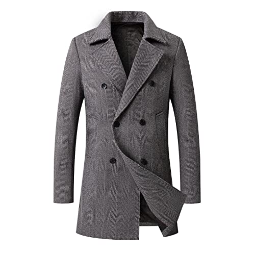 Firzero Men's Single Breasted Trench Coat, Winter Wool Coat Oversized Warm Lapel Work Business Long Jacket3