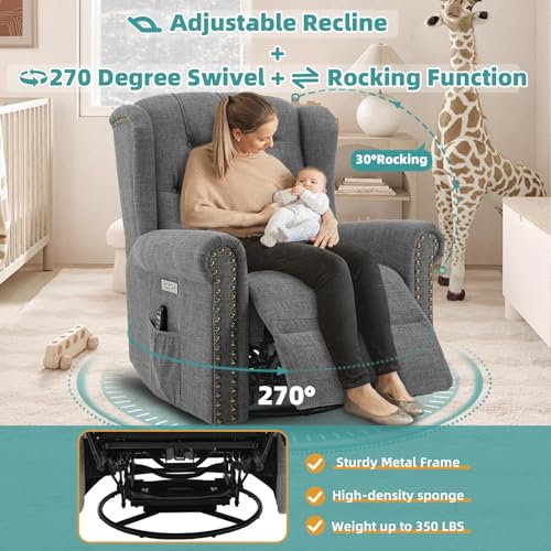 Sillón reclinable giratorio gris con masaje miniatura 5