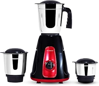 Wonderchef Platinum 550W Mixer Grinder | 3 leak-proof stainless steel Jars with secure lids | Powerful 550W motor | 3-Speed & Pulse Function | Anti Skid Feets | 5 years warranty on motor | Black & Red