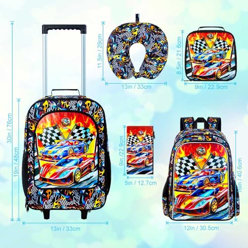 18" Kids Suitcase for Boys, 5Pcs Carry on Luggage With Wheels, Cars Suitcases for Kid Toddler Children(Racing)4