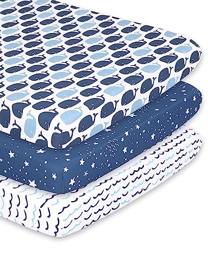 The Peanutshell 3-Pack Fitted Playard Sheets - Soft & Breathable Baby Boy or Girl Mini Crib Sheets, Pack N Play Mattress, Fits Standard Playard Pack Play Mattresses - Nautical