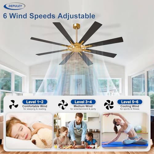 Image of Depuley Ceiling Fan Without Light: 66 Inch Big Indoor Outdoor Fan with Remote APP Control - Bronze Walnut Large Ceiling Fan no Light 8 Blade Reversible Quiet DC Motor Memory Function Timer