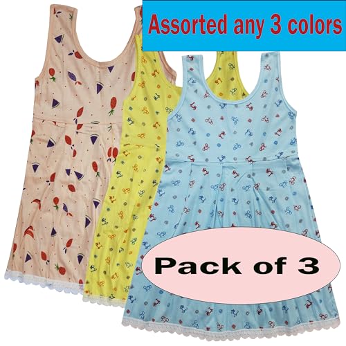 Image of Kid's Cotton Dress Slip Knee Length Casual Summer Frock for Girl's Combo (Pack of 3)