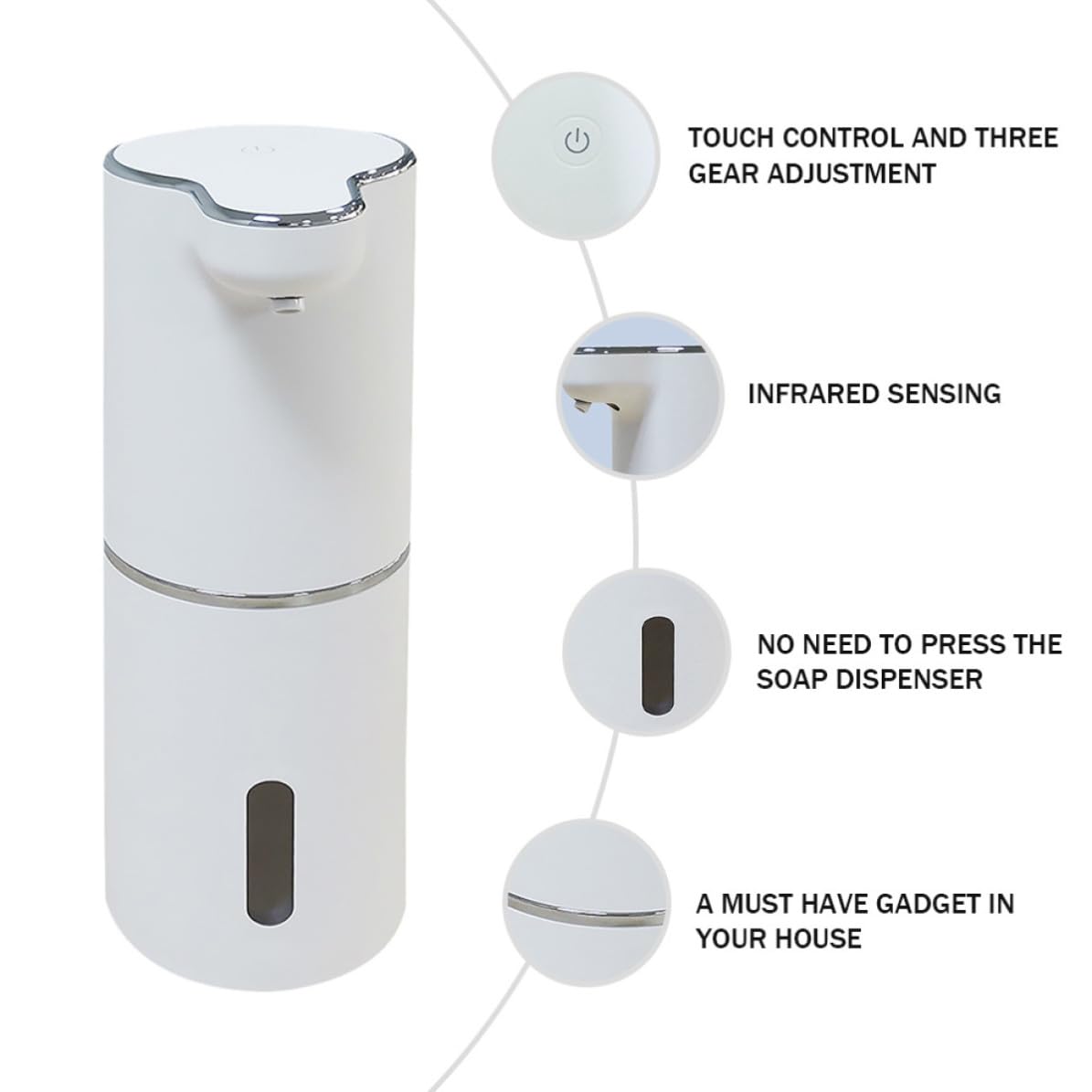 SHERCHPRY Dispensador de Jabón Infrarrojo Blanco Abs Control Táctil y USB