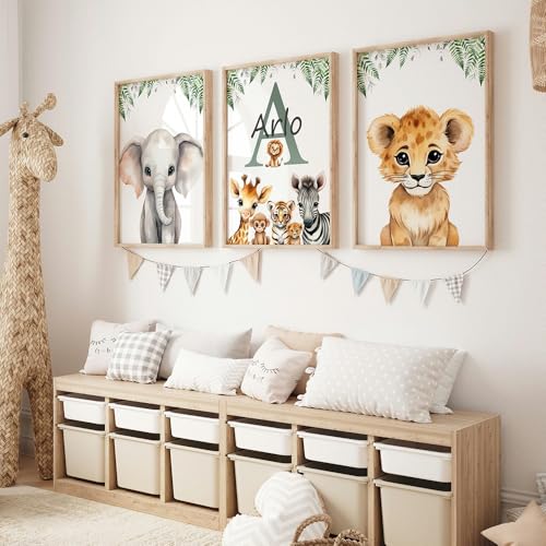 3 Affiche Personnalisée Chambre Bebe 30X40CM Poster Safari Lion Elephant Tableau Savane Enfant Toile Animaux Foret Chambre Bébé Garcon Affiche Animaux de la...
