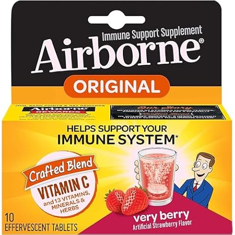 Airborne Very Berry Effervescent Tablets, 10 Count - 1000mg of Vitamin C - Immune Support Supplement (Packaging May Vary) (Pack of 3) Cover
