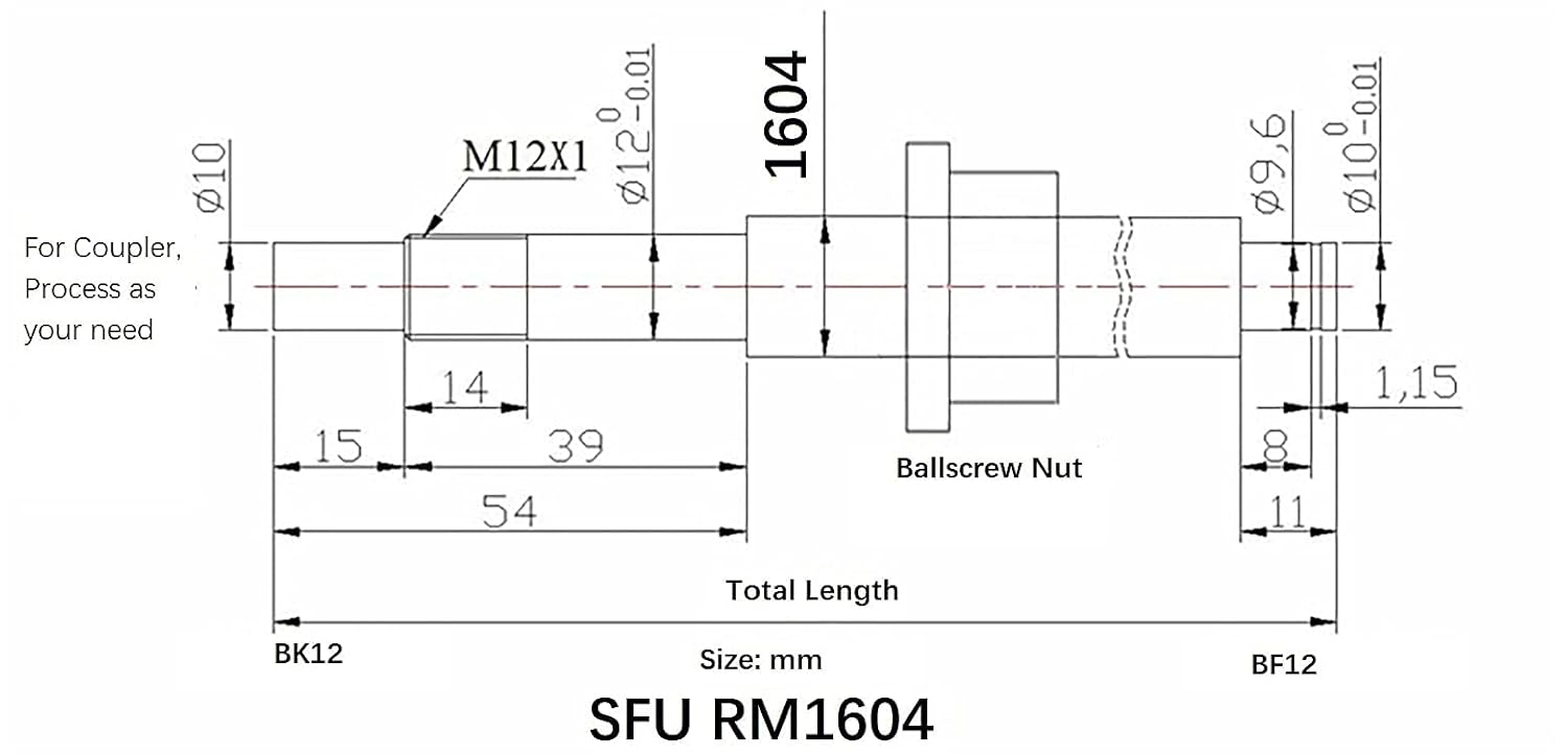 Bo CNC Kit 16mm Ballscrew 1400mm SFU1604 RM1604 + 15mm Linear Motion Rail Set 1400mm, Ball Screw Nut + BK/BF12 Supports + Coupler + Nut Housing + Motor Bracket for Nema 23+ 2Pcs HGH15 Linear Rail Kit