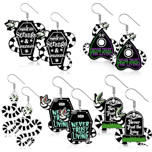 5 Pairs Betelgeuse Earrings Halloween Earrings for Women, Skull Tombstone Coffin Sandworm Snake Earrings Betelgeuse Merch Jewelry Accessories