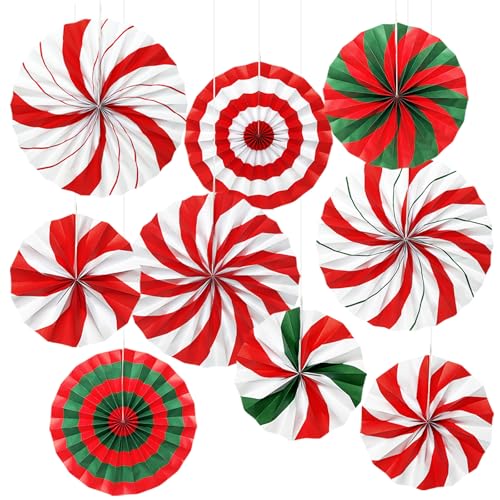 Décoration de Noël rouge et verte en papier : lot de 9 rosaces bonbons faciles à installer - 2