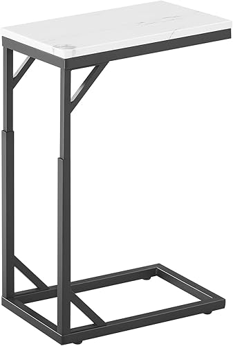 Miniatura 14 de Mesa auxiliar en forma de C, mesa de sofá pequeña con marco de metal, mesa auxiliar de altura ajustable para sofá, sala de estar, dormitorio, mesita