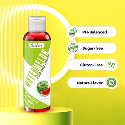 4 Fl.oz. Water Based Lube Fresh Watermelon Flavored Lubricant, Silky Smooth Long-Lasting Natural Personal Lube, Sugar Free Non-Sticky, Condoms & Toys Friendly #TOP2