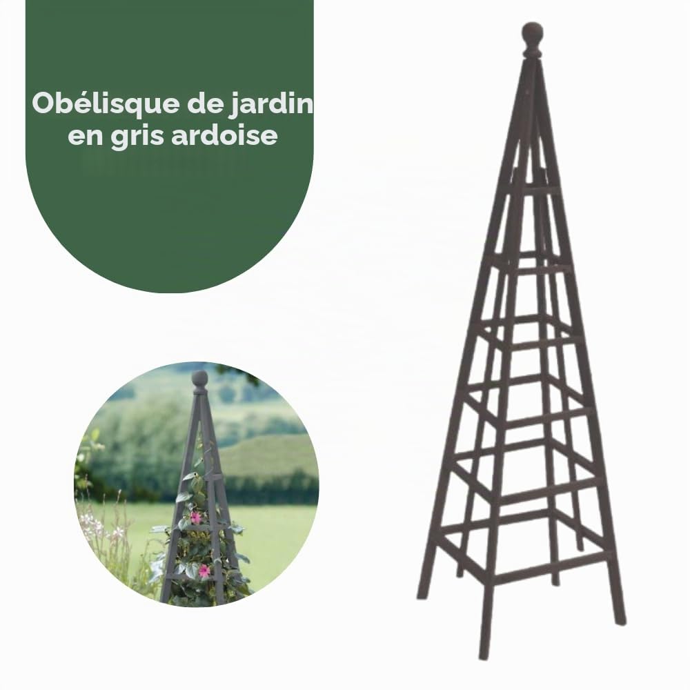 Garten Mile Treillis pour plantes grimpantes, obélisque, pyramide, support de plantes, roses, 1,9 cm, gris ardoise