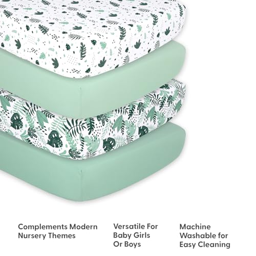 Image of The Peanutshell 4-Pack Fitted Crib Sheet Set - Super Soft & Breathable Baby Girl or Boy Crib Sheets, Nursery Decor, Fit for Standard Mattress Cover - Green Botanical