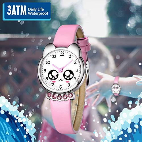 Kdm Girls Watch Pink Analog Toddler Watches For Girls Ages 3-12, Girl Wrist Watch Cute Cartoon Waterproof Watches For Kids, Easy To Read Time Leather Watch Girls Gifts #TOP3