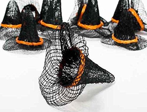 Factory Direct Craft Package of 12 Miniature Natural Sinamay Witch Hats with Harvest Orange Band 2