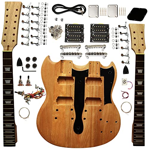 Hengyee Diy Double Neck Electric Guitar Kit With Mahogany Body Set-Neck Mahogany Neck Rosewood Fingerboard Chrome Hardware Build Your Own Guitar, (Hy-Cj-Sg02) #TOP15