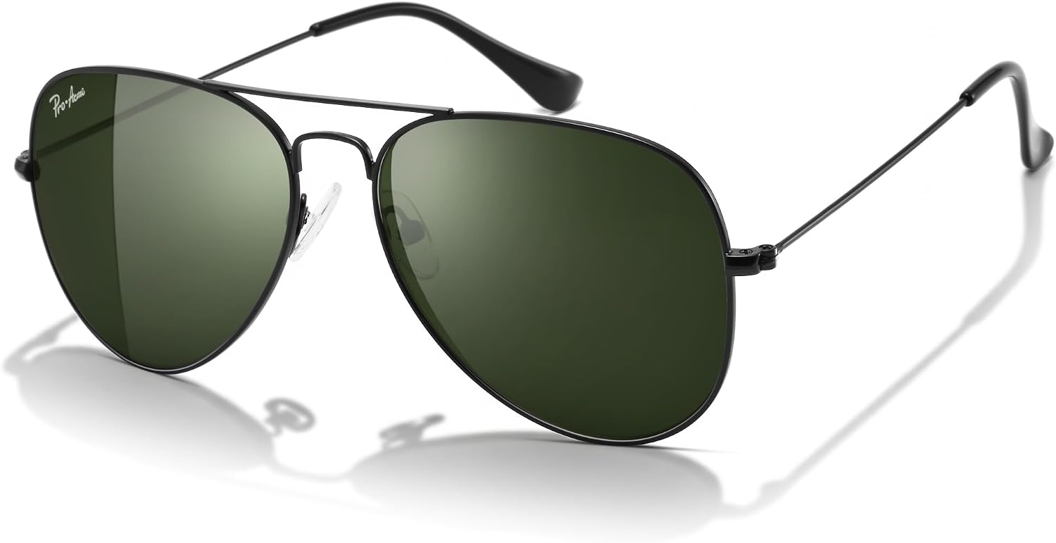 Pro Acme Polarized Green Aviator Sunglasses Glass Lens Metal Driving